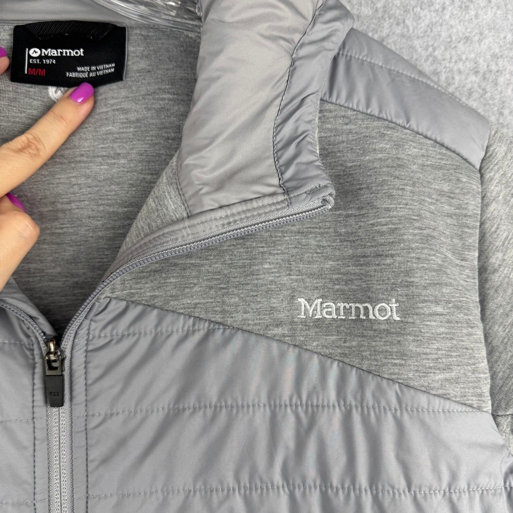 Marmot Primaloft Hybrid Jacket Men's M Gray Hooded Fleece Puffer Gorpcore